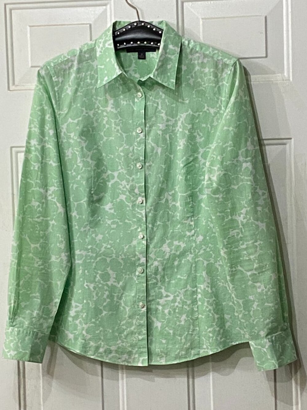 Brooks Brothers Sz 10 Blouse Button Up Shirt Long Sleeve Mint Green/White Floral